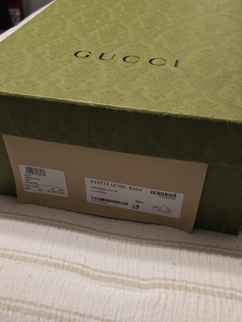 Gucci Green and Brown Women’s Sandals In Box.